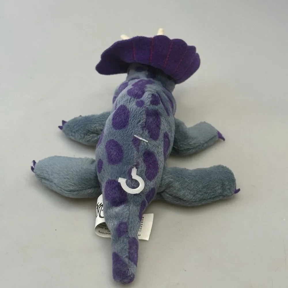 24K Company Fantasaurs 1997 Purple Triceratops Dinosaur Beanie Plush EUC